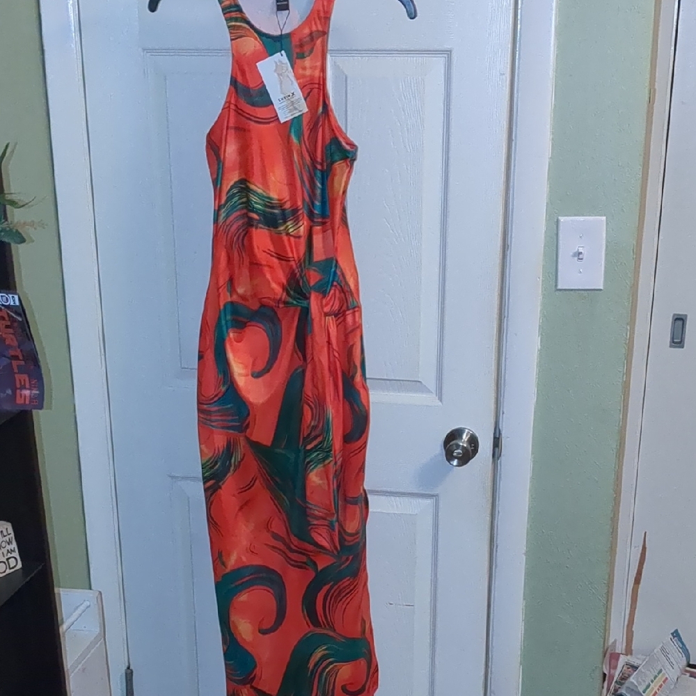 SHEIN Vibrant Orange and Green Maxi Dress